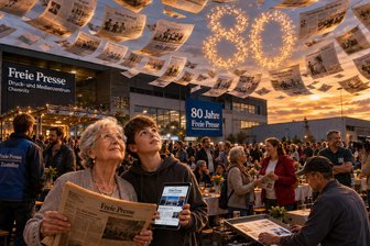80 Jahre „Freie Presse“: Wie KI den Journalismus verändert - und warum sie echte Menschen nicht ersetzen kann - Faszinierend und erschreckend zugleich sind die schnell wachsenden Fähigkeiten der KI. Wir haben Chat-GPT gefragt, wie die Maschine sich ein Leserfest zum 80. Geburtstag der „Freien Presse“ vorstellt. Das ist das Ergebnis. In der alltäglichen Berichterstattung setzt die „Freie Presse“ allerdings keine KI-generierten Bilder ein, die Realität vortäuschen.